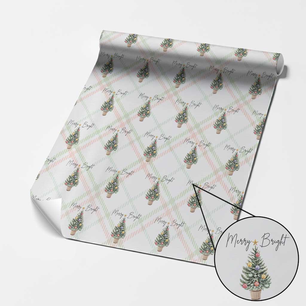 Christmas Wrapping Paper Roll Merry And Bright Retro Xmas Tree - Wonder Print Shop