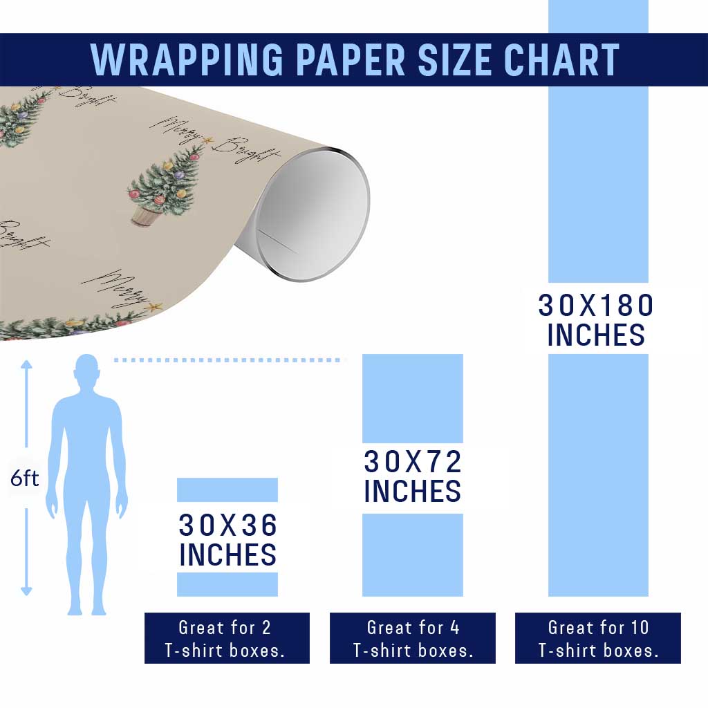 Christmas Wrapping Paper Roll Merry And Bright Retro Xmas Tree - Wonder Print Shop