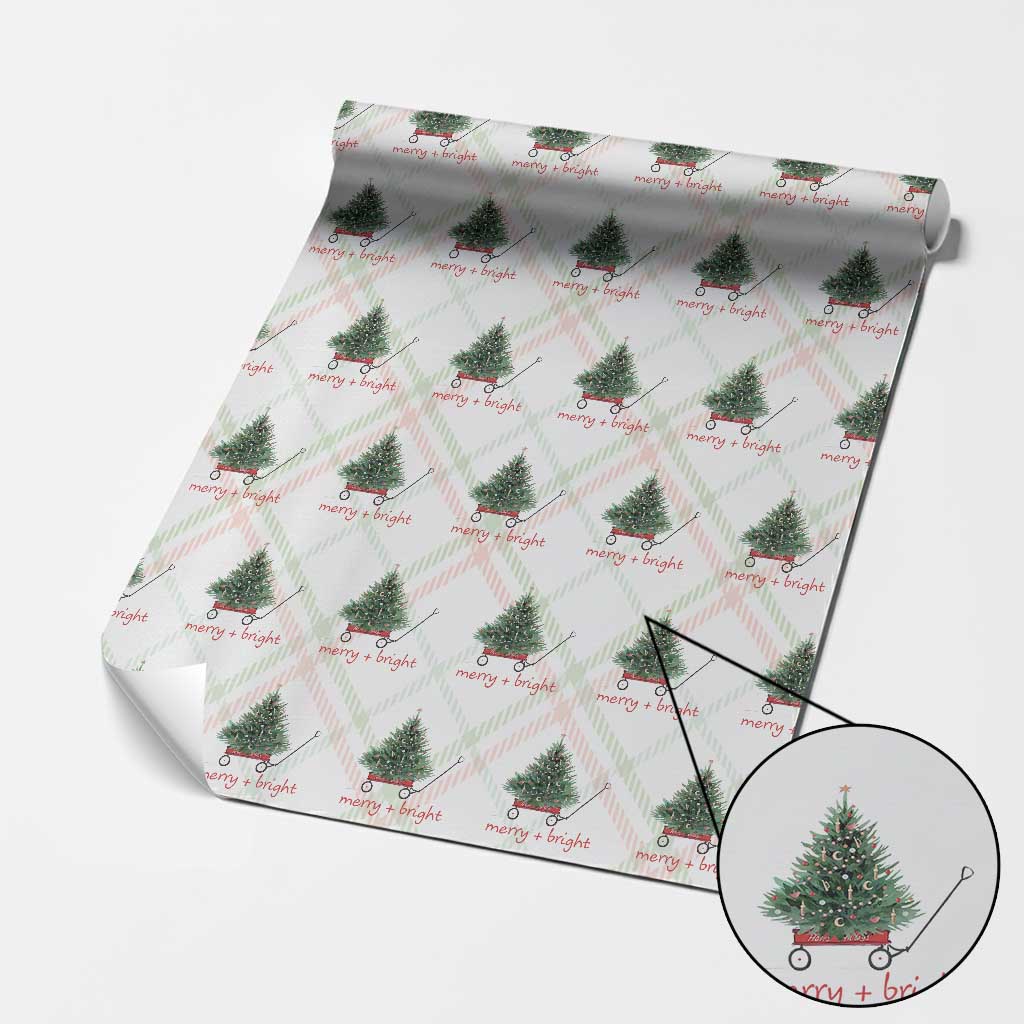 Christmas Wrapping Paper Roll Merry And Bright Retro Xmas Tree Wagon - Wonder Print Shop