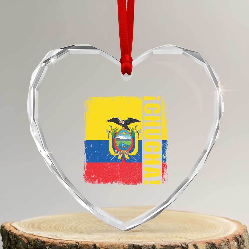 Chucha Funny Ecuadorian Slang Vintage Ecuador Flag Heart Crystal Glass Ornament