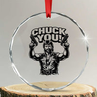 Chuck You Funny Action Legend Crystal Glass Ornament Tough Guy Meme Dual Guns Retro Humor for Patriotic Fans