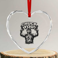 Chuck You Funny Action Legend Heart Crystal Glass Ornament Tough Guy Meme Dual Guns Retro Humor for Patriotic Fans