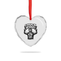Chuck You Funny Action Legend Heart Crystal Glass Ornament Tough Guy Meme Dual Guns Retro Humor for Patriotic Fans