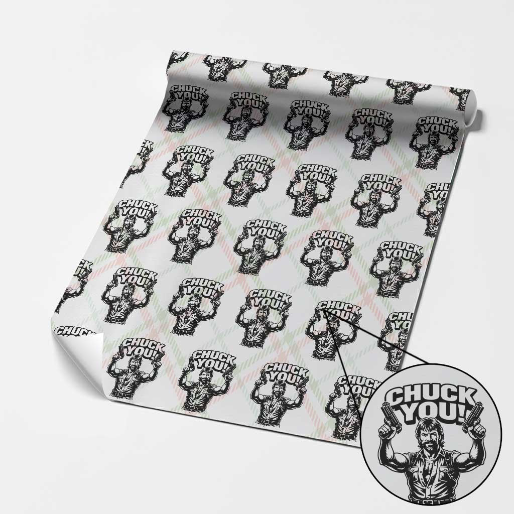 Chuck You Funny Action Legend Wrapping Paper Roll Tough Guy Meme Dual Guns Retro Humor for Patriotic Fans