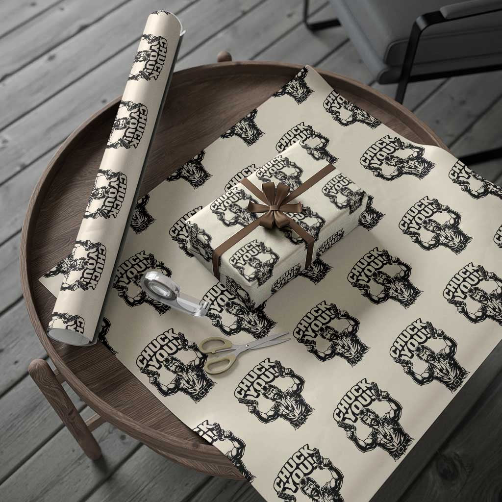 Chuck You Funny Action Legend Wrapping Paper Roll Tough Guy Meme Dual Guns Retro Humor for Patriotic Fans