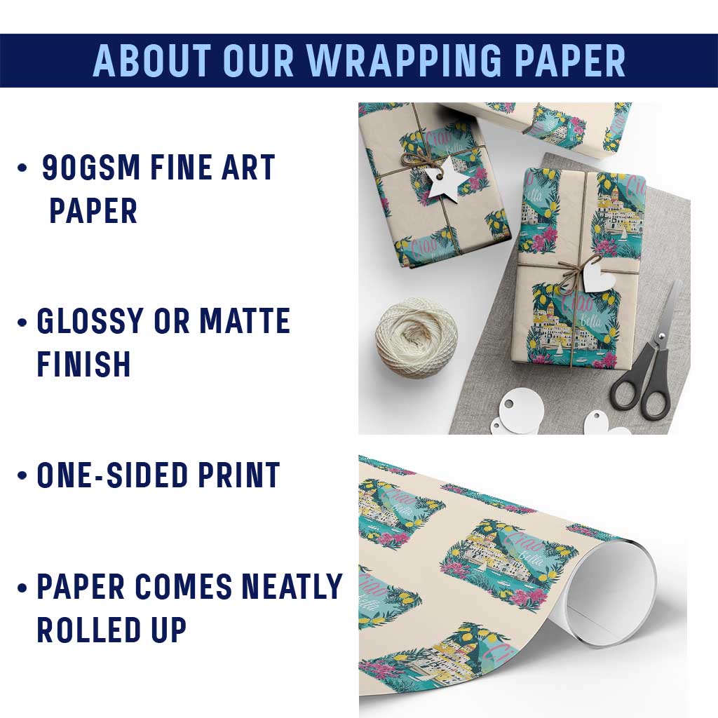 Ciao Bella Italy Amalfi Coast Wrapping Paper Roll Lemons and Florals Nostalgic Village - Wonder Print Shop