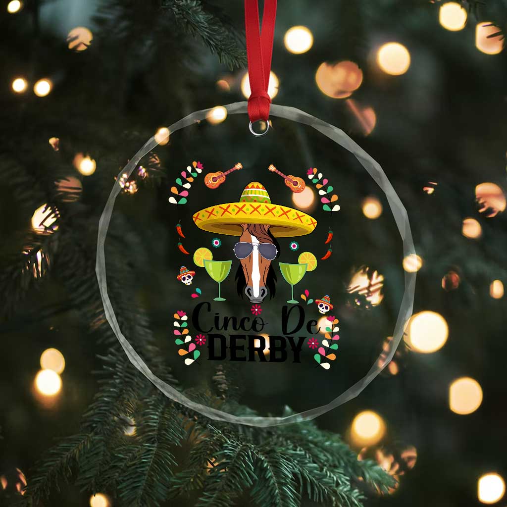 Cinco De Derby Funny Horse Racing Fiesta Crystal Glass Ornament Mexican Sombrero and Margarita Horse Lover