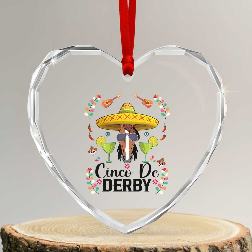 Cinco De Derby Funny Horse Racing Fiesta Heart Crystal Glass Ornament Mexican Sombrero and Margarita Horse Lover
