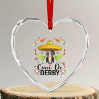 Cinco De Derby Funny Horse Racing Fiesta Heart Crystal Glass Ornament Mexican Sombrero and Margarita Horse Lover