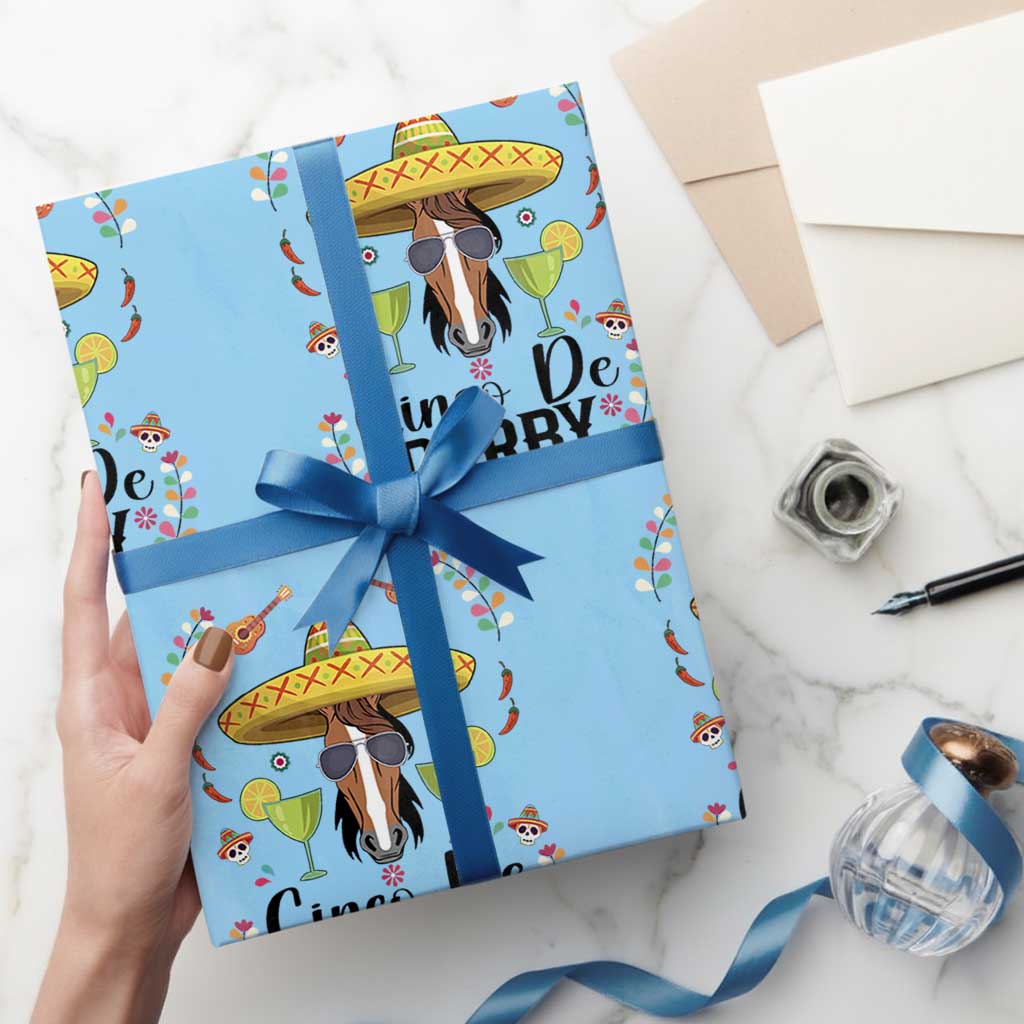 Cinco De Derby Funny Horse Racing Fiesta Wrapping Paper Roll Mexican Sombrero and Margarita Horse Lover
