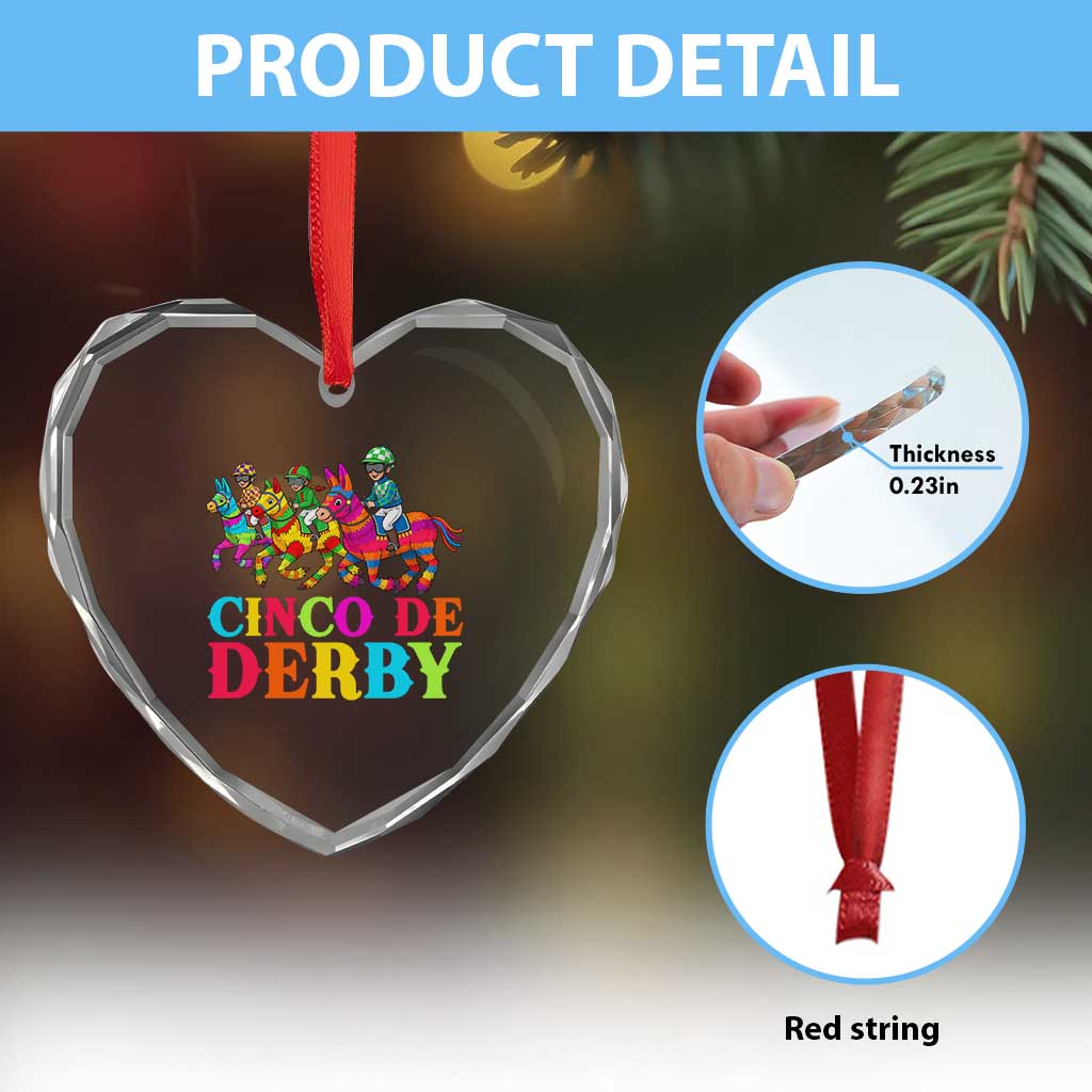 Cinco De Derby Heart Crystal Glass Ornament Funny Mexican Derby Pinata Horse Race