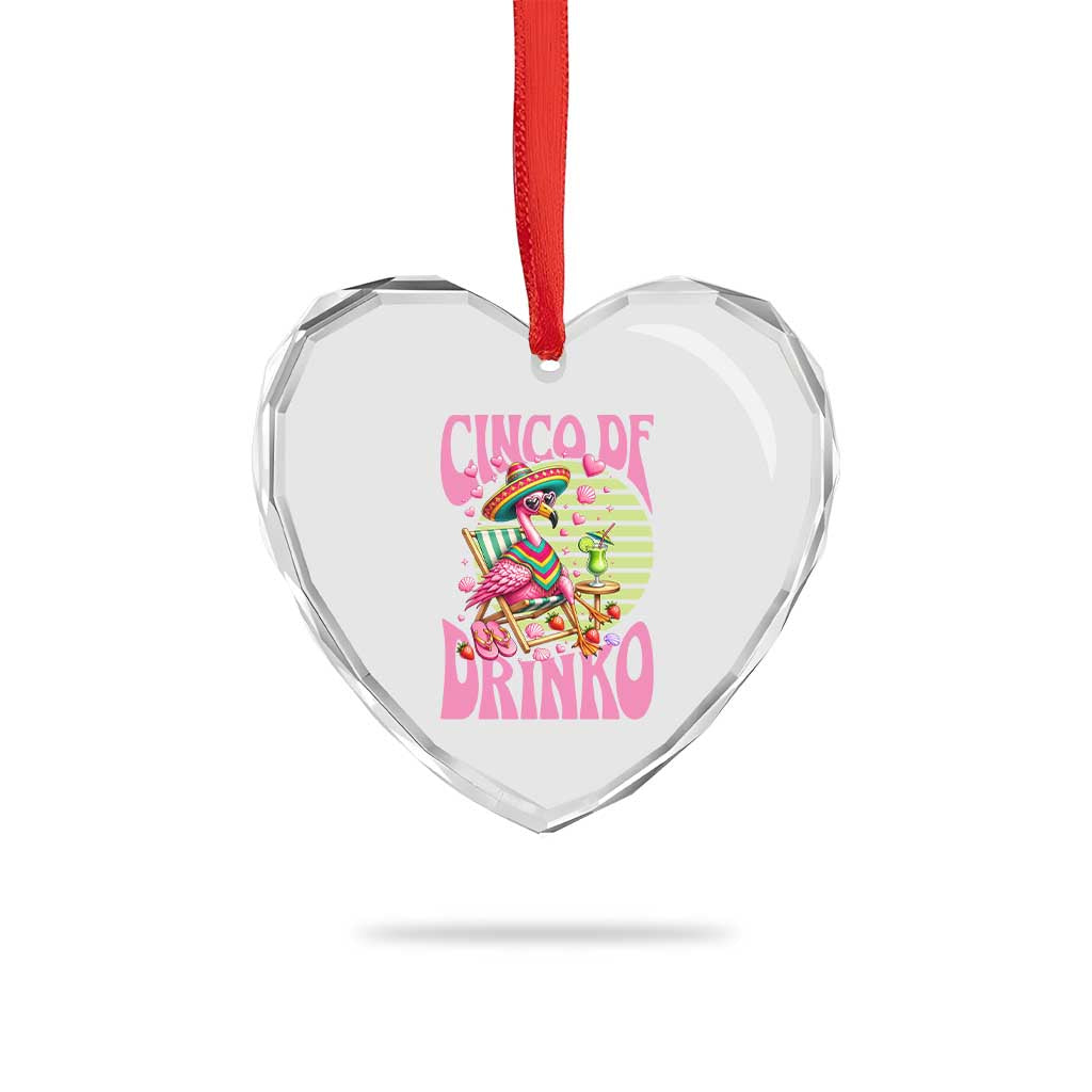 Cinco De Drinko Margarita Heart Crystal Glass Ornament Funny Flamingo Fiesta