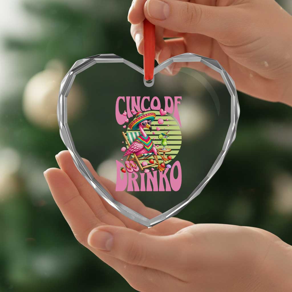Cinco De Drinko Margarita Heart Crystal Glass Ornament Funny Flamingo Fiesta