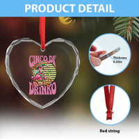 Cinco De Drinko Margarita Heart Crystal Glass Ornament Funny Flamingo Fiesta