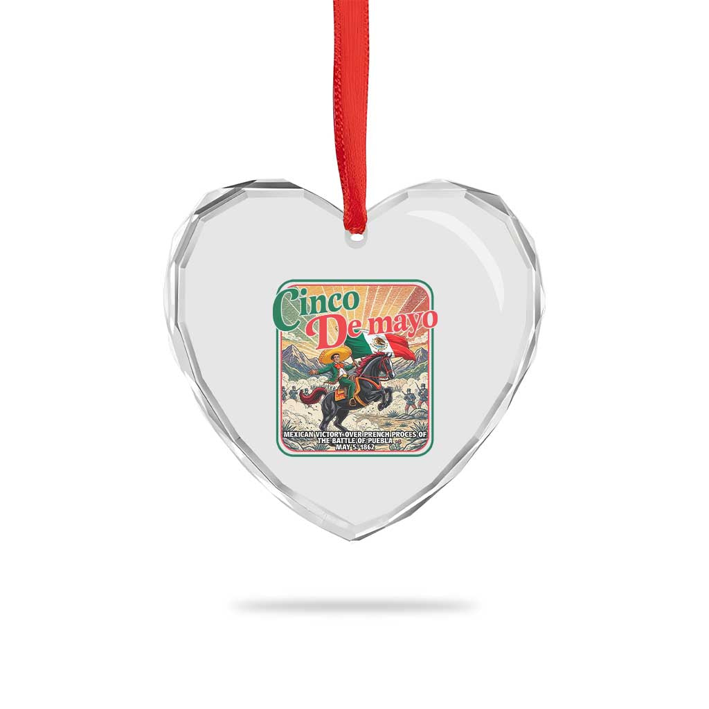 Cinco de Mayo Battle of Puebla Heart Crystal Glass Ornament Mexican Victory History 1862