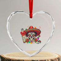 Cinco De Mayo Christmas Heart Crystal Glass Ornament Mexican Sugar Skull Sombrero Tequila Party - Wonder Print Shop