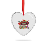 Cinco De Mayo Christmas Heart Crystal Glass Ornament Mexican Sugar Skull Sombrero Tequila Party - Wonder Print Shop