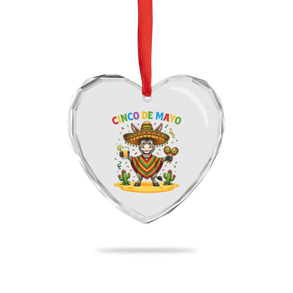 Cinco de Mayo Donkey Mexican Fiesta Heart Crystal Glass Ornament