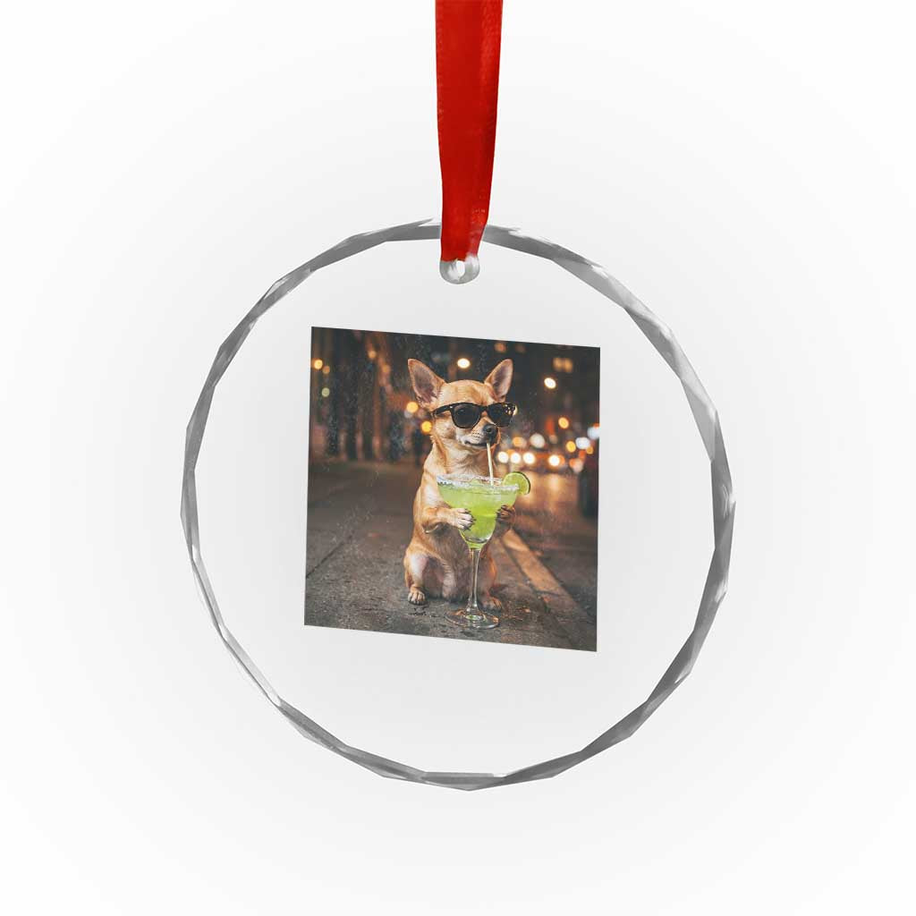 Cinco de Mayo Margarita Crystal Glass Ornament Funny Chihuahua Drinking Cocktail Mexican Fiesta Gift