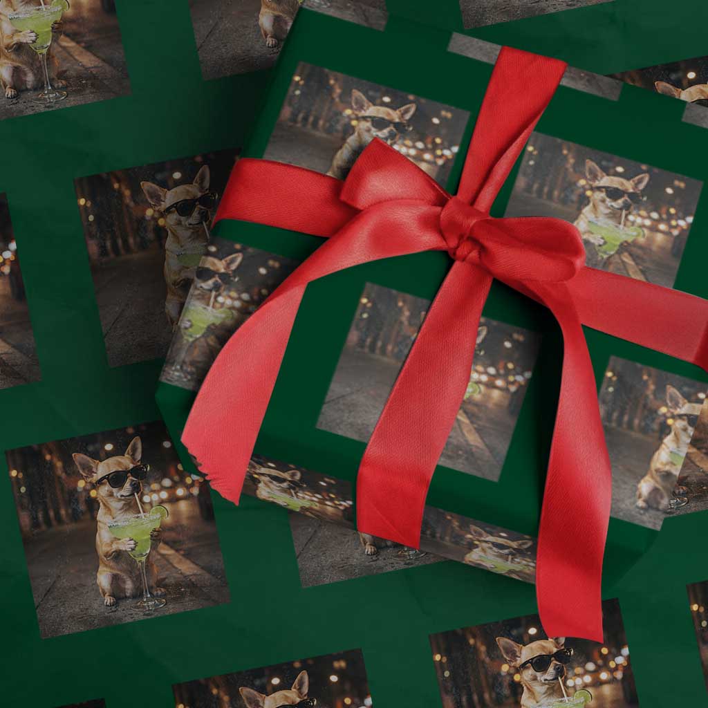 Cinco de Mayo Margarita Wrapping Paper Roll Funny Chihuahua Drinking Cocktail Mexican Fiesta Gift
