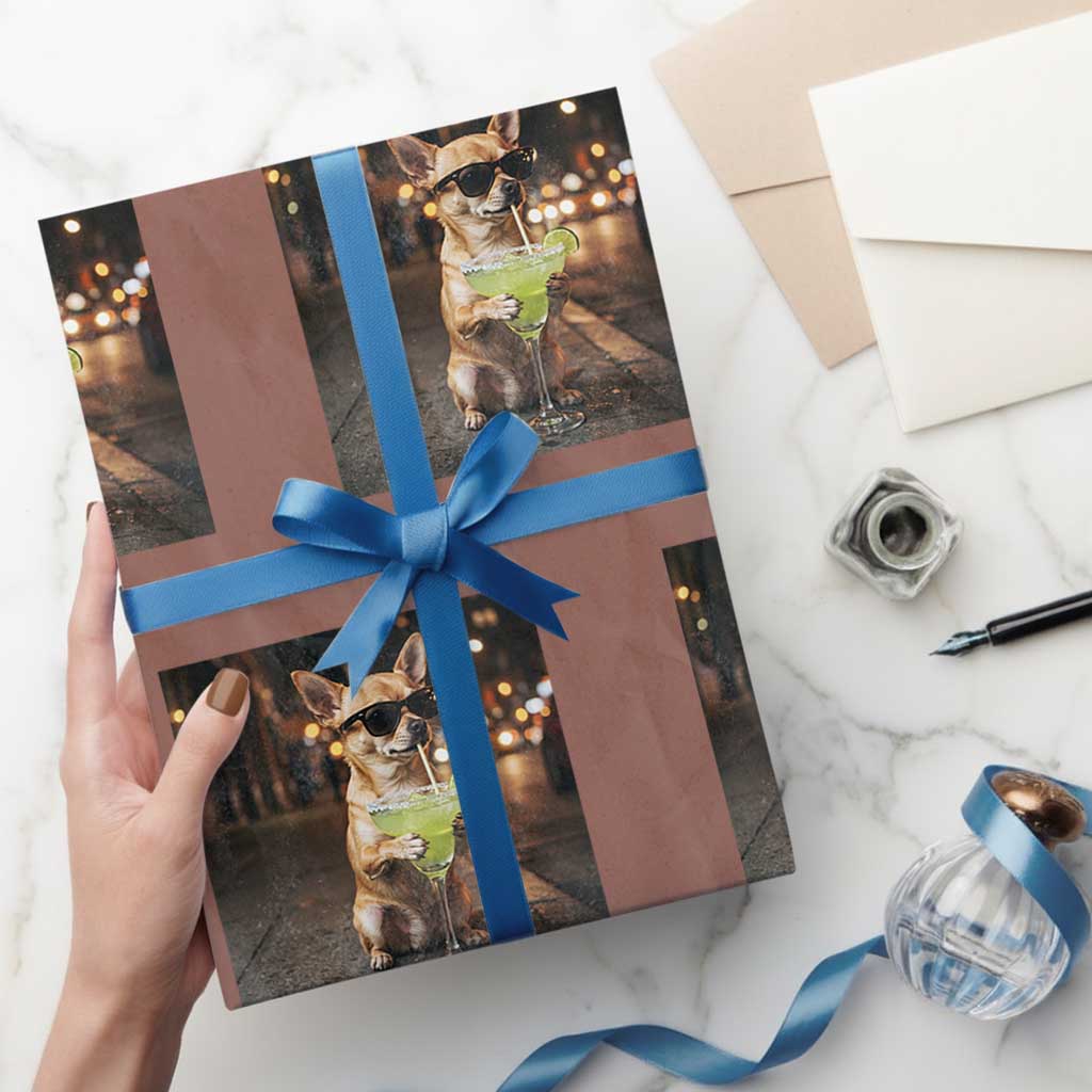 Cinco de Mayo Margarita Wrapping Paper Roll Funny Chihuahua Drinking Cocktail Mexican Fiesta Gift
