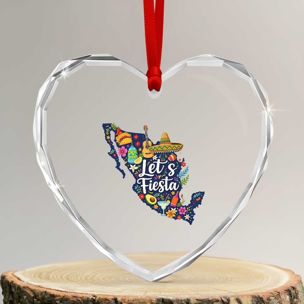 Cinco De Mayo Party Mexican Map Heart Crystal Glass Ornament Lets Fiesta