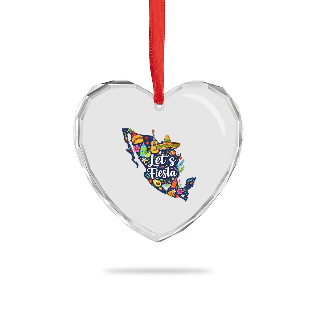 Cinco De Mayo Party Mexican Map Heart Crystal Glass Ornament Lets Fiesta