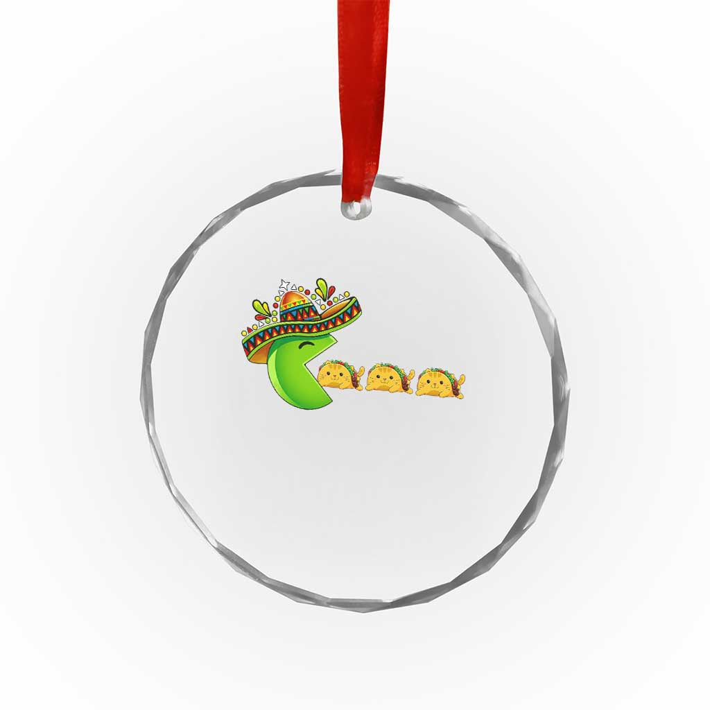 Cinco De Mayo Retro Game Crystal Glass Ornament Funny Sombrero Character Chasing Taco Cat