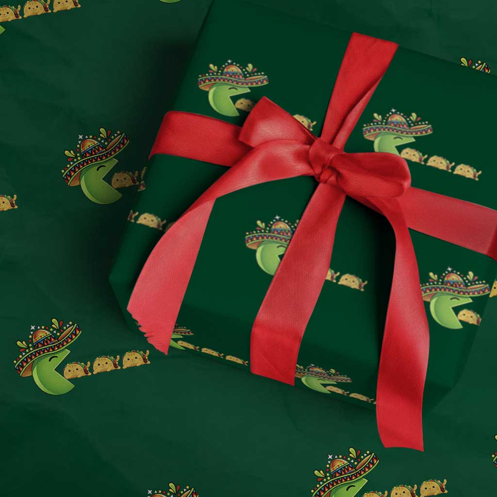Cinco De Mayo Retro Game Wrapping Paper Roll Funny Sombrero Character Chasing Taco Cat
