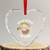 Cinco De Mayo Skeleton Heart Crystal Glass Ornament Relax Gringo I'm Legal Poncho - Wonder Print Shop