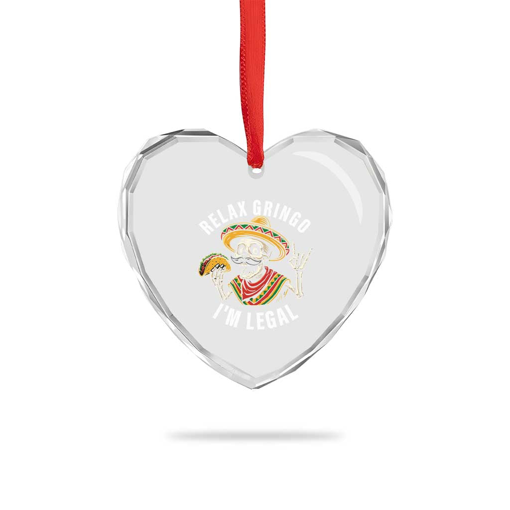 Cinco De Mayo Skeleton Heart Crystal Glass Ornament Relax Gringo I'm Legal Poncho - Wonder Print Shop