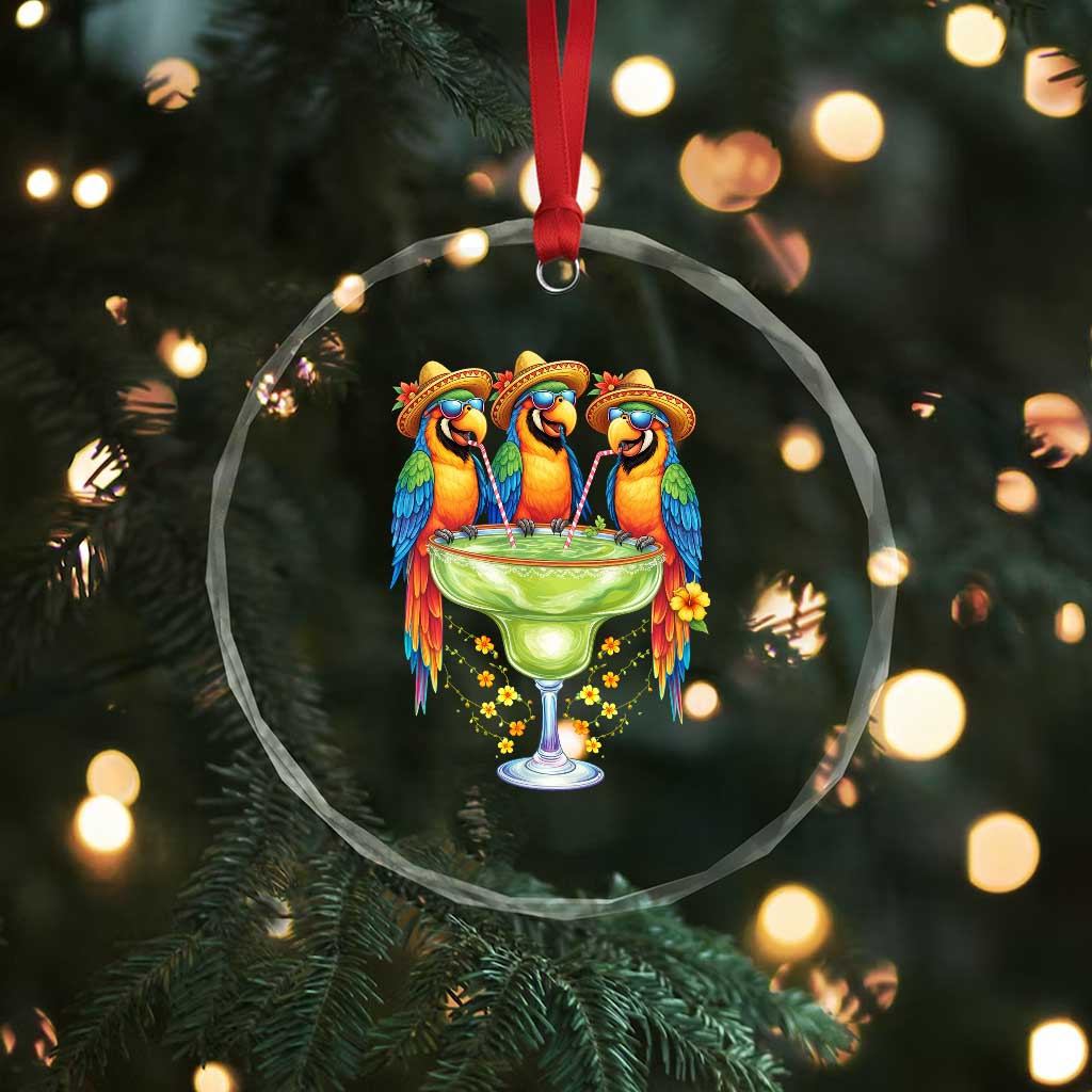 Cinco De Mayo Summer Party Crystal Glass Ornament Funny Parrots Drinking Margaritas