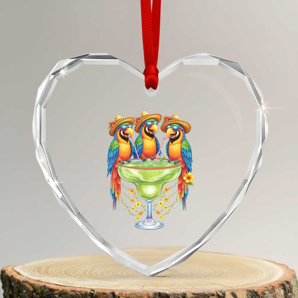 Cinco De Mayo Summer Party Heart Crystal Glass Ornament Funny Parrots Drinking Margaritas
