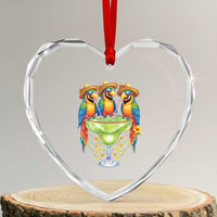 Cinco De Mayo Summer Party Heart Crystal Glass Ornament Funny Parrots Drinking Margaritas