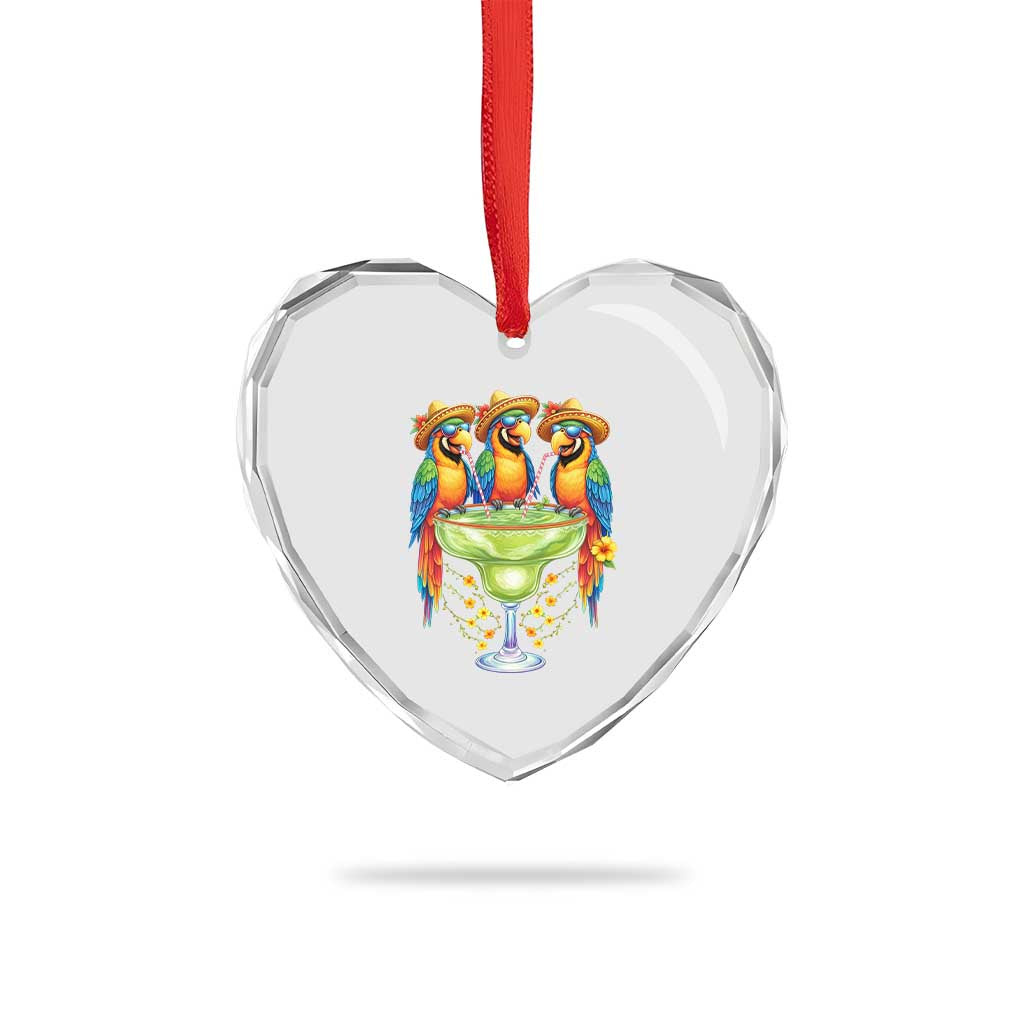 Cinco De Mayo Summer Party Heart Crystal Glass Ornament Funny Parrots Drinking Margaritas