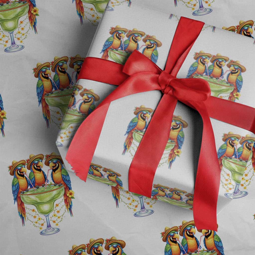 Cinco De Mayo Summer Party Wrapping Paper Roll Funny Parrots Drinking Margaritas