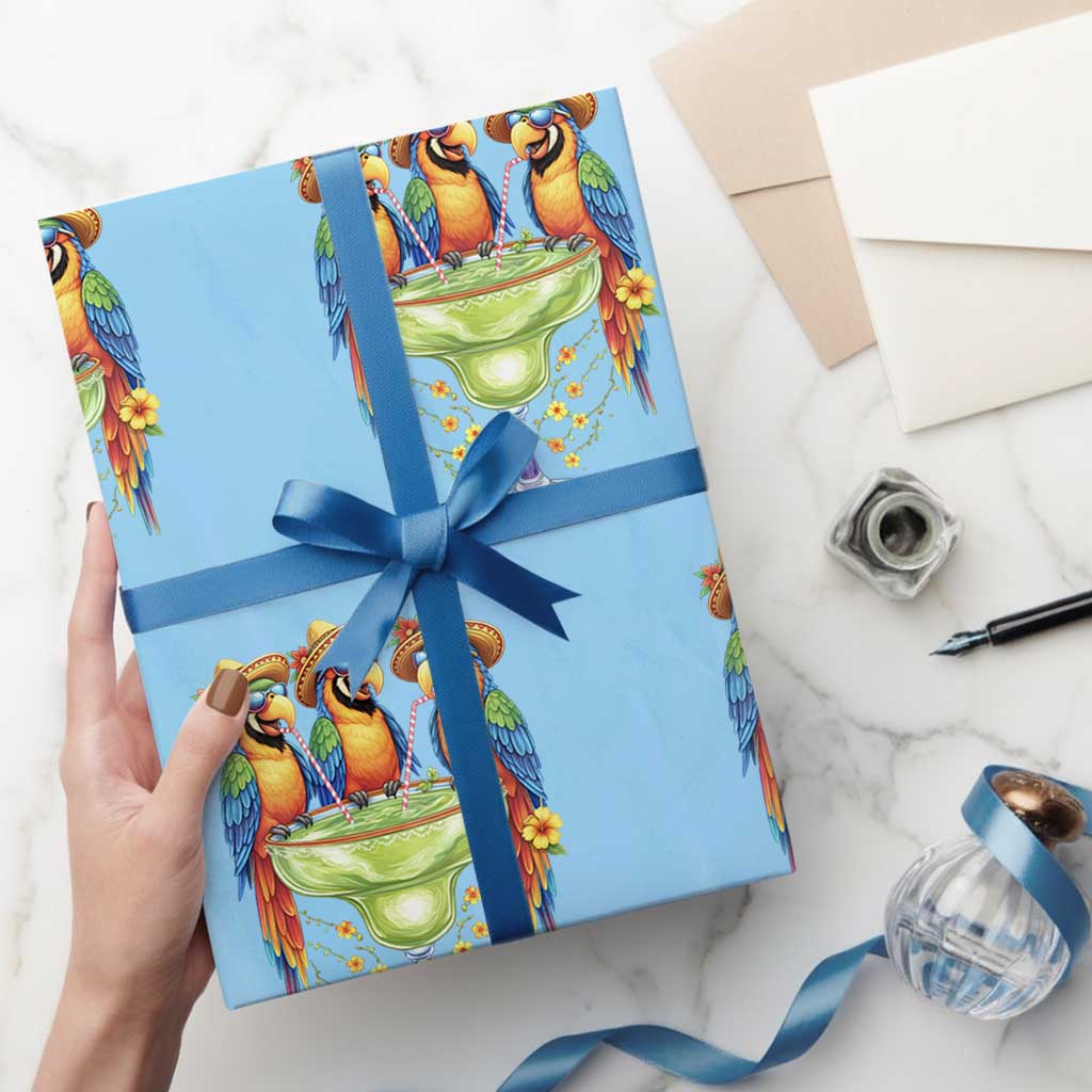 Cinco De Mayo Summer Party Wrapping Paper Roll Funny Parrots Drinking Margaritas