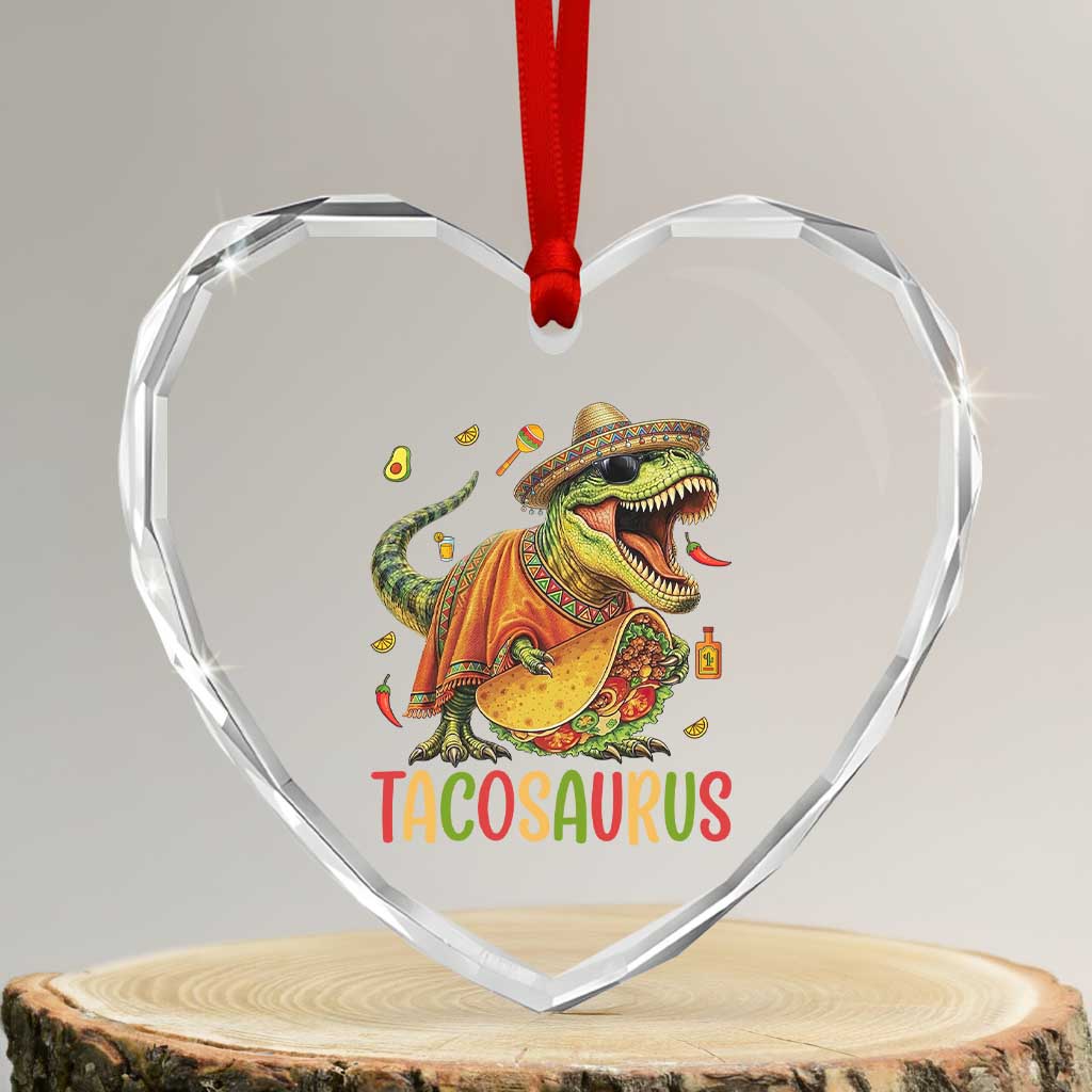 Cinco De Mayo Tacosaurus Heart Crystal Glass Ornament Funny Dinosaur Taco Lover Gift