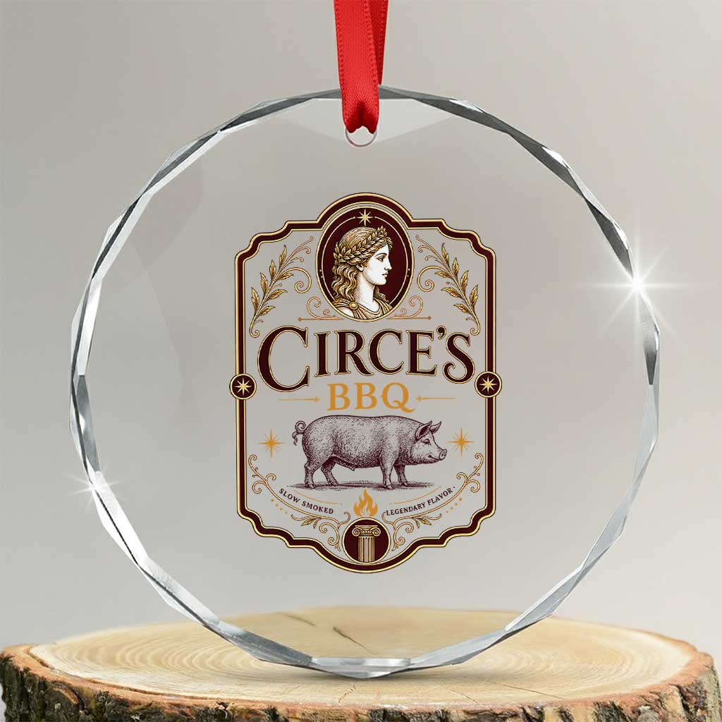 Circes BBQ Funny Greek Mythology Dark Humor Crystal Glass Ornament Slow Smoked Legendary Flavor Odysseus Pigs Odyssey Parody