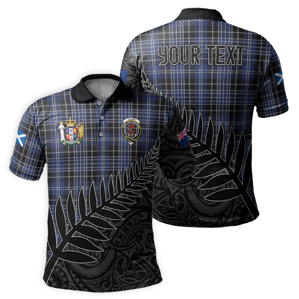 clark-tartan-family-crest-golf-shirt-with-fern-leaves-and-coat-of-arm-of-new-zealand-personalized-your-name-scottish-tatan-polo-shirt