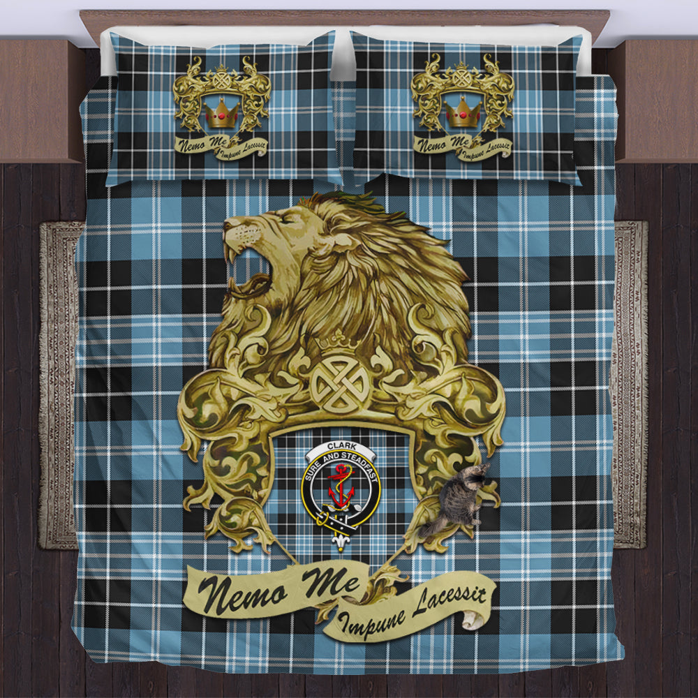 clark-ancient-tartan-bedding-set-motto-nemo-me-impune-lacessit-with-vintage-lion-family-crest-tartan-plaid-duvet-cover-scottish-tartan-plaid-comforter-vintage-style