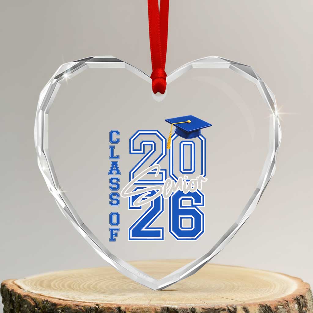 Class of 2026 Senior Heart Crystal Glass Ornament School Graduation 26
