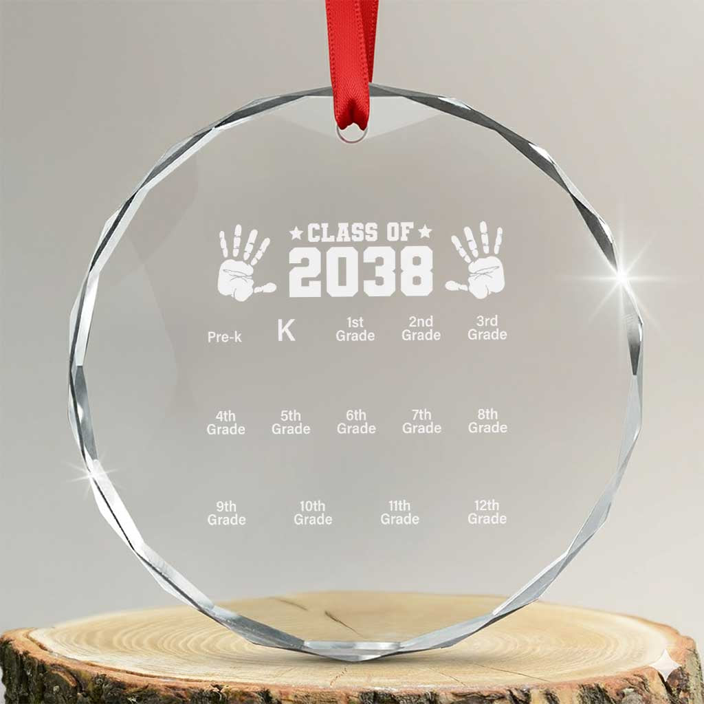 Class of 2038 Grow With Me Crystal Glass Ornament Handprint Pre-K to 12th Grade Graduation TS10