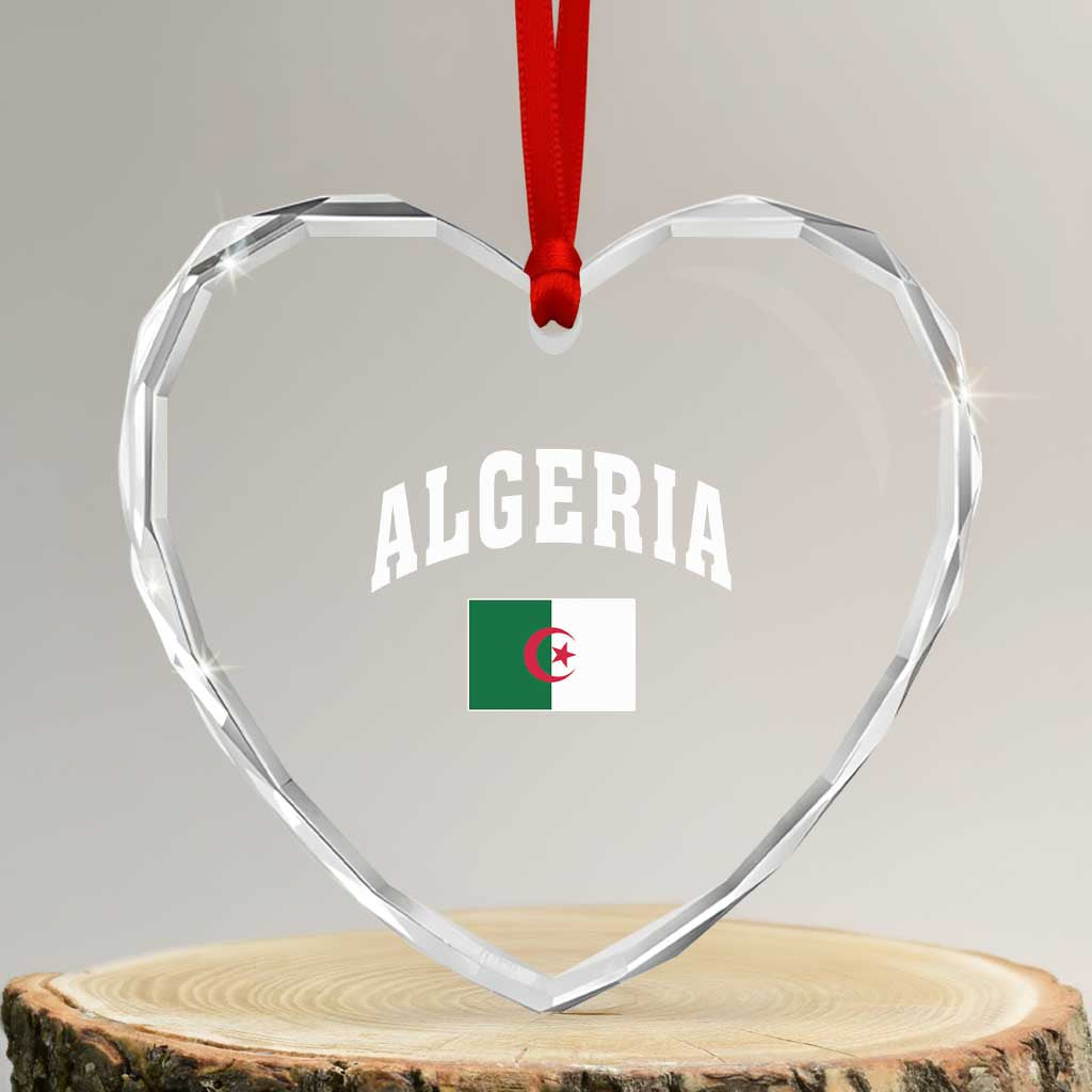 Classic Algeria Varsity Athletic Style Heart Crystal Glass Ornament Proud Patriotic Algerian Flag