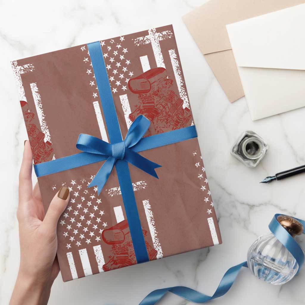 Classic Big Block Blower Wrapping Paper Roll Patriotic Racing Engine American Flag Christian Cross