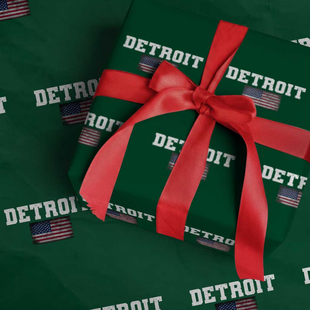 Classic Detroit Wrapping Paper Roll Retro Varsity Vintage Sports Team Name USA Flag - Wonder Print Shop
