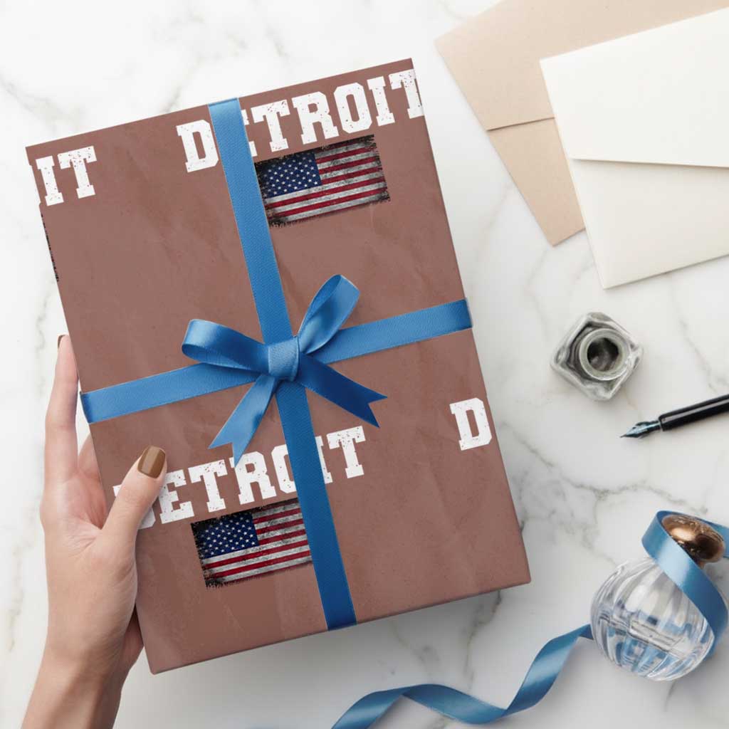 Classic Detroit Wrapping Paper Roll Retro Varsity Vintage Sports Team Name USA Flag - Wonder Print Shop