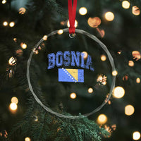 Classic Distressed Bosnia National Flag Varsity Style Crystal Glass Ornament Sports Fan Athletic Graphic