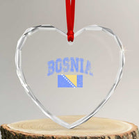 Classic Distressed Bosnia National Flag Varsity Style Heart Crystal Glass Ornament Sports Fan Athletic Graphic