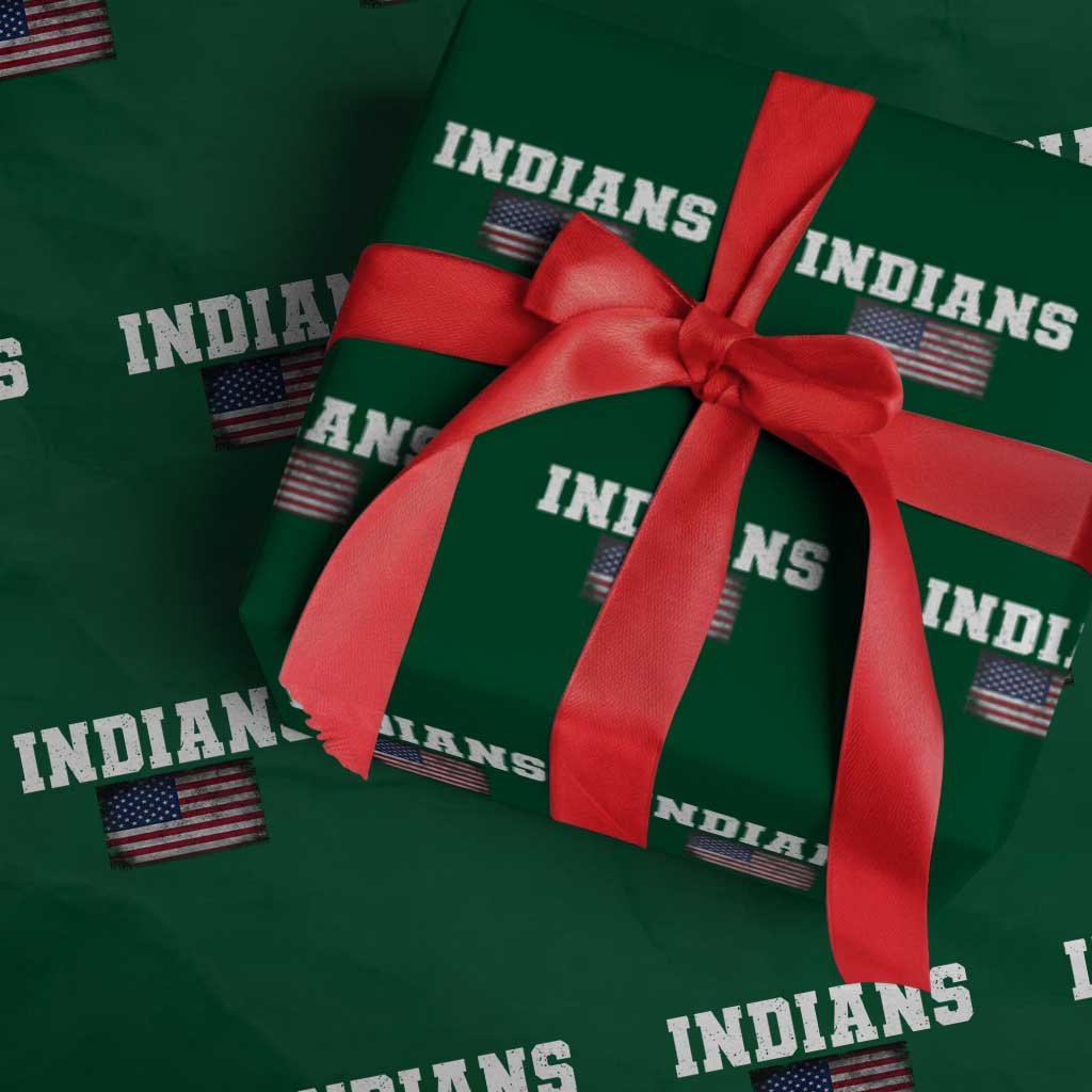 Classic Indians Wrapping Paper Roll Retro Varsity Vintage Sports Team Name USA Flag - Wonder Print Shop